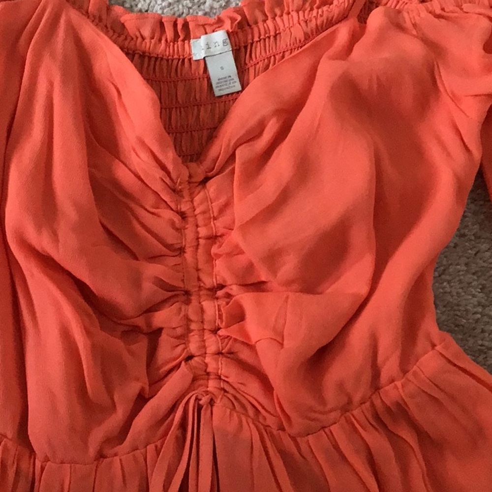 women Summer Open Shoulder Coral Lined Dress size Small NWOT Midi Hinge Zara